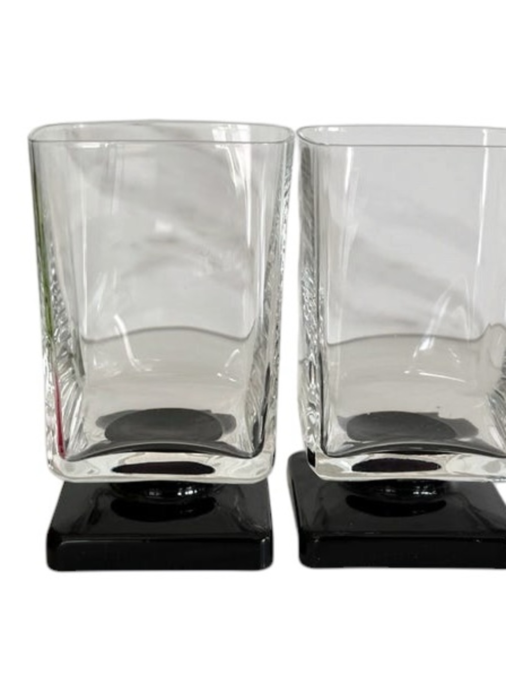Clear Square Glass Tumblers with Black Bases - Set of 2